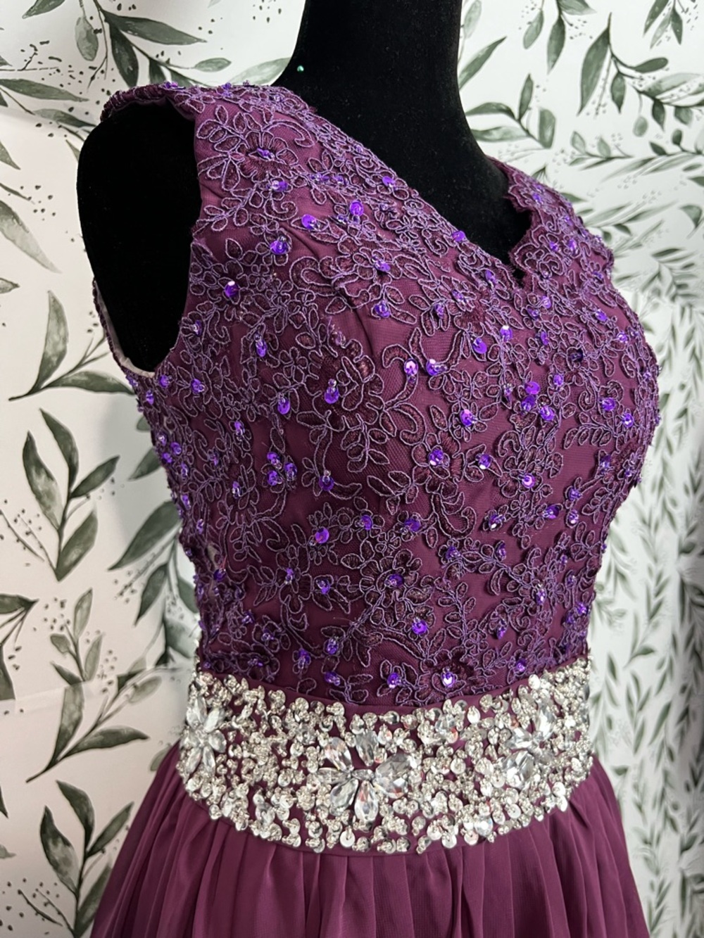 Beaded Rhinestone Chiffon Prom Maxi Purple Sz XS Formal Gown Floor-length NWT #E - Picture 10 of 17